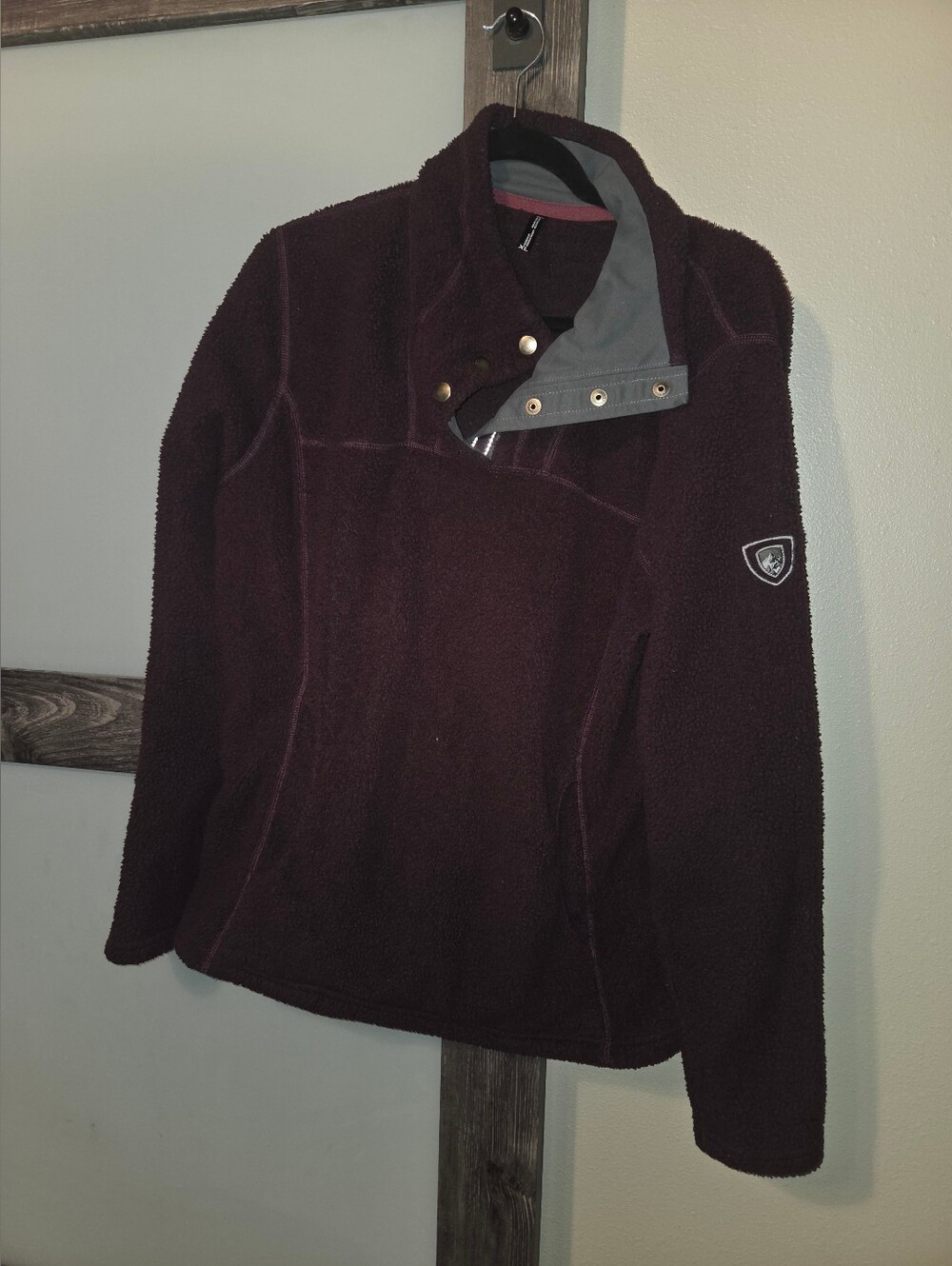 Women’s Burgundy Teddy Fleece Jacket with Snap Collar